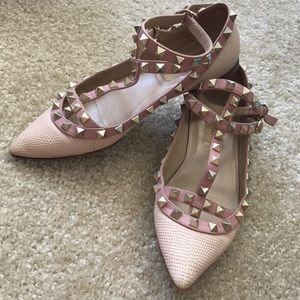 Valentino pink lizard leather Rockstud flats